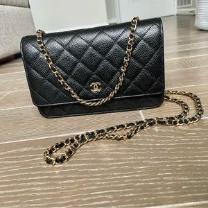 CHANEL Wallet on Chain WOC, Black Caviar Leather